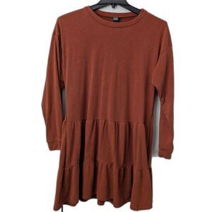 Wild Fable Burnt Orange Tiered Ruffle Dress Women's Large Cozy Long Sleeve